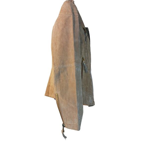MNG Mango Suede Leather Moto Biker Jacket Women's Size S Tan Beige Zip Up - Picture 6 of 9